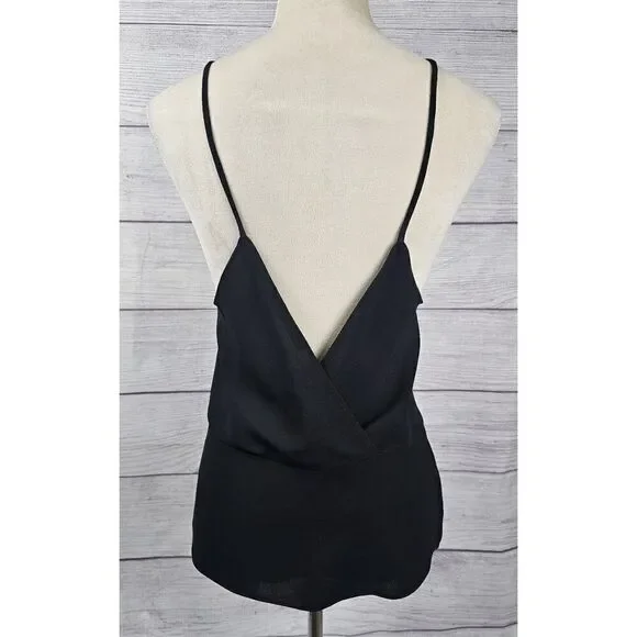 Zara Women Asymmetrical Cami V-Neck Top Black Size Small - Picture 3 of 6